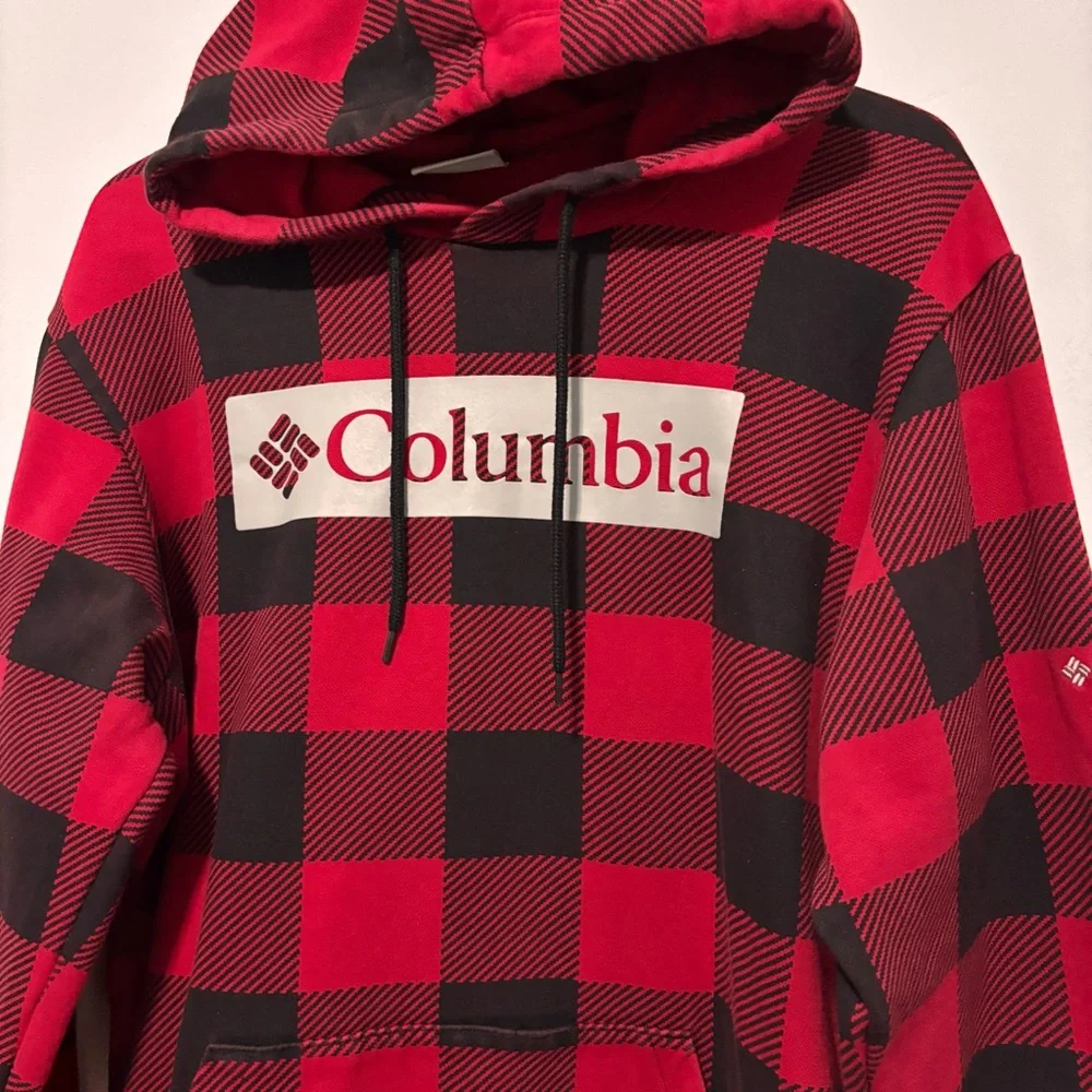 🆗 Columbia Red and Black Buffalo Plaid Hooded Sweater - Picture 3 of 6